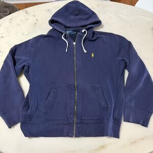 Polo Ralph Lauren Men’s XL Navy Blue Full Zip Hoodie Cotton Blend Hooded Pockets